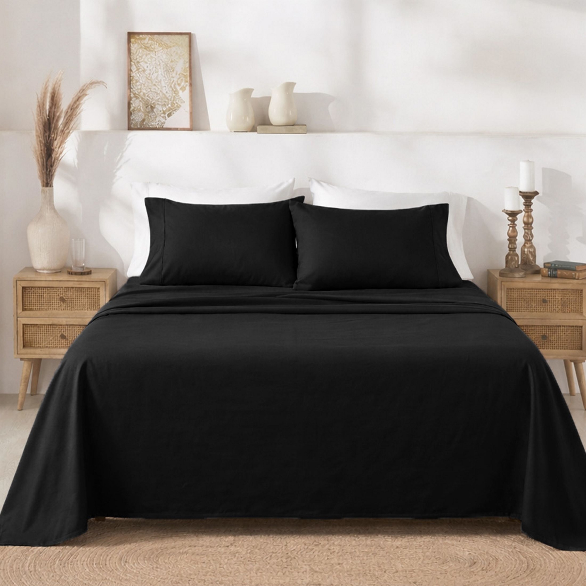 Black Queen Bed Sheets - 100% Cotton Sateen Weave, 400 Thread Count Soft Sheet Set, Deep Pocket 4 Piece Bedding - California Design Den