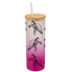 Elanze Designs Sea Turtle Ocean Life Wrap-Around Design 25 Ounce Frosted Gradient Glass On-The-Go Coffee Travel Skinny Tumbler Mug Cup, Bamboo Lid and - 1 of 1