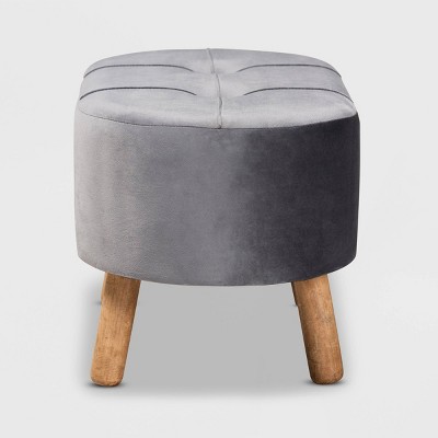 Simone Mid-Century Tufted Grey Velvet Ottoman