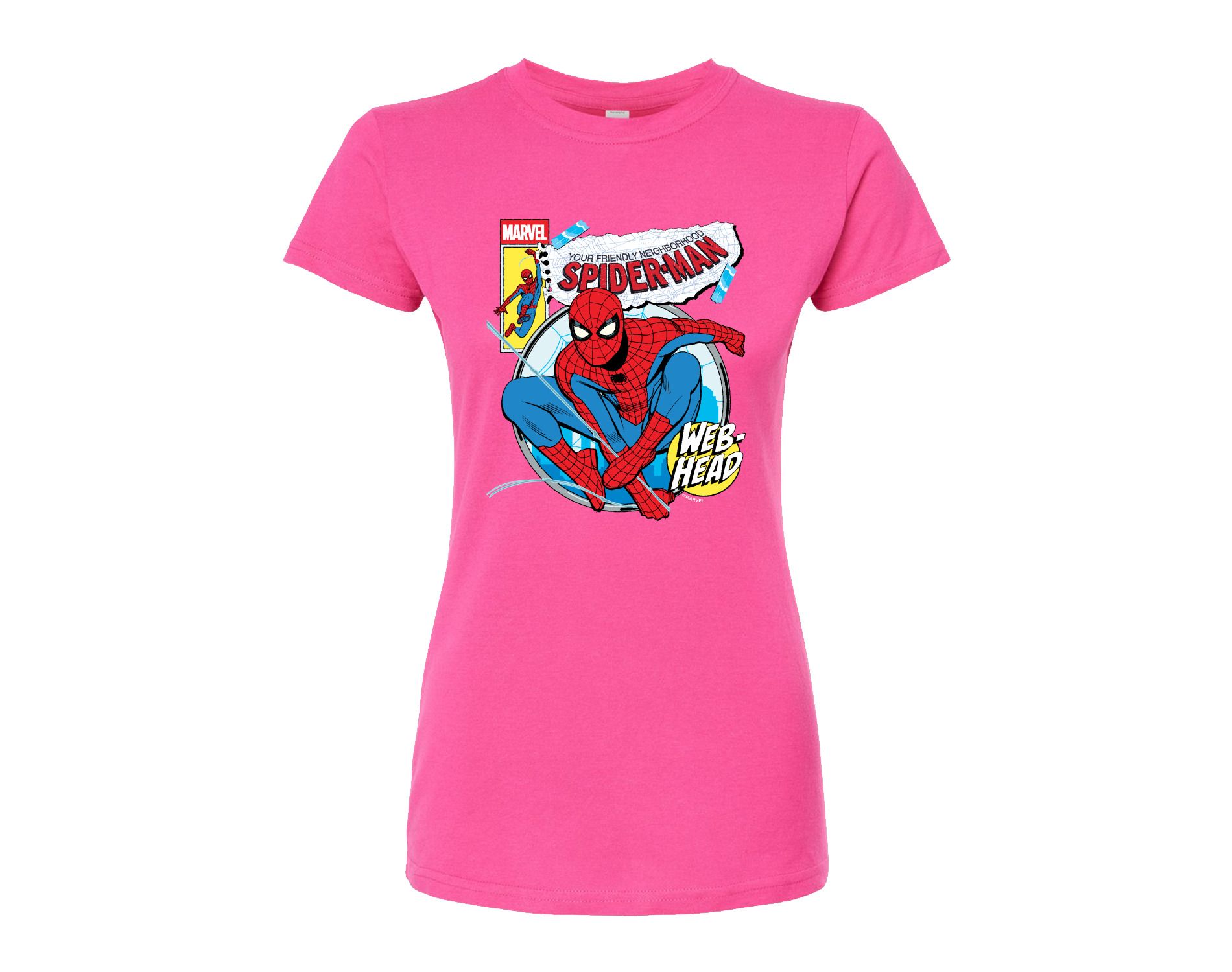 Women's Marvel Friendly Neighborhood Spider-Man Comic Book Cover Fitted Graphic T-Shirt - Fuchsia - Large