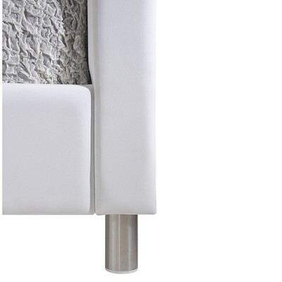 King White Faux Leather Upholstered Bed with Tufted Headboard