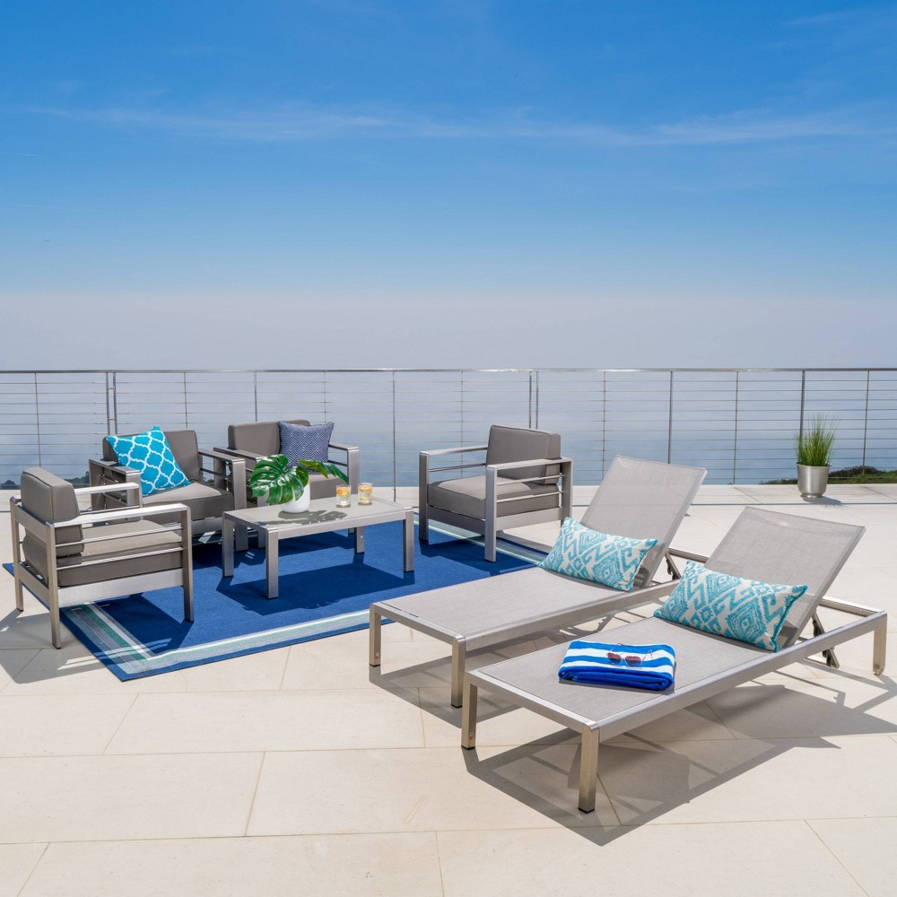Photos - Garden Furniture Cape Coral 7pc Aluminum Seating Set - Khaki - Christopher Knight Home