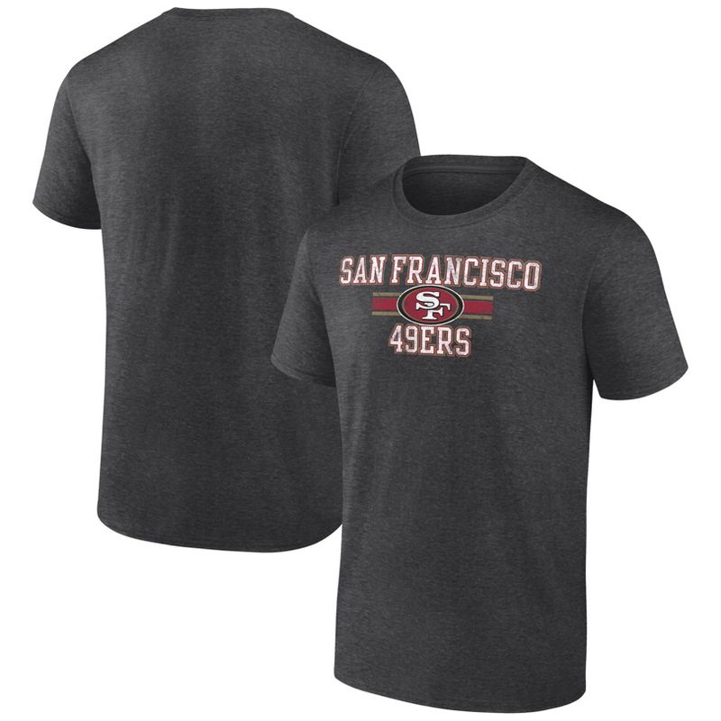 NFL San Francisco 49ers Men&#39;s Team Striping Gray Short Sleeve Bi-Blend T-Shirt, 1 of 4