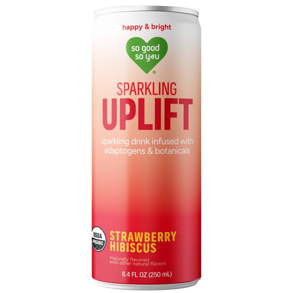 So Good So You Sparkling Uplift Strawberry Hibiscus Organic Adaptogen Drink - 8.4 fl oz