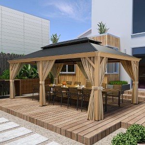 HAPPATIO 12' x 20' Hardtop Gazebo, Outdoor Double Roof Permanent Metal Gazebo Canopy with Netting and Curtains - 1 of 4