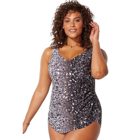 Swimsuits For All Women's Plus Size Sarong Front One Piece Swimsuit - 8,  Silver : Target