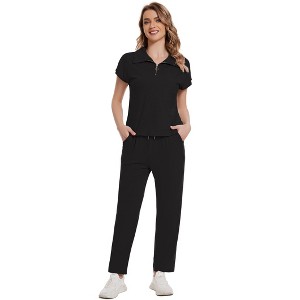 Clearlove Women's 2 Piece Outfits Casual Lapel Half Zip Sweatshirts And Wide Leg Pants Tracksuit Sets - 1 of 4