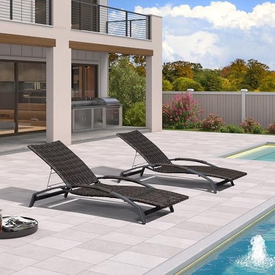 PURPLE LEAF Outdoor Chaise Lounge Chair Set of 2 Patio Pool Lounger Chairs with Wooden Armrest Sunbathing Tanning Recliner for Outside Backyard