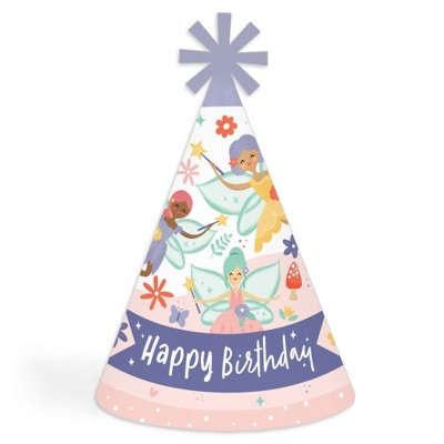 Big Dot of Happiness Let’s Be Fairies - Cone Happy Birthday Party Hats for Kids and Adults - Set of 8 (Standard Size)