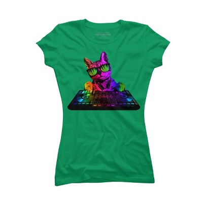 Junior's Design By Humans Cool Cat DJ By clingcling T-Shirt