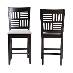 Set of 2 Deanna Fabric Counter Height Barstool Gray/Dark Brown - Baxton Studio: Upholstered Rectangle, Rubberwood Frame, 25.4" Seat Height - 1 of 4