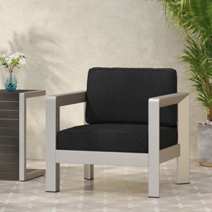Coolbibila Modern Patio Fabric Barrel Club Bar Chair,Aluminum Outdoor Garden Armchair with Fabric Upholstered Seat,Metal Garden Lounge Chair - 1 of 4