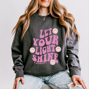 Simply Sage Market S.W.Smiley Let Your Light Shine Smiley Face Lightweight Garment Dyed Sweatshirt - 1 of 4