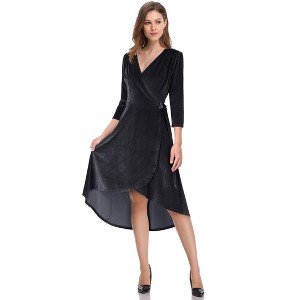 Coolmee Women's Velvet Maxi Dress V Neck Wrap 3/4 Long Sleeve Split Bridesmaid Cocktail Party Long Dresses for Wedding Guest - 1 of 4
