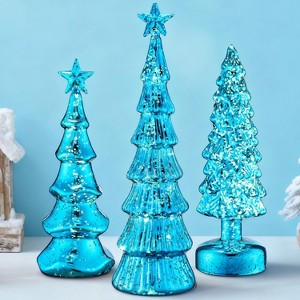 3 Pack Glass Lighted Christmas Tree Tabletop Glitter Christmas Centerpieces Decoration. - 1 of 4