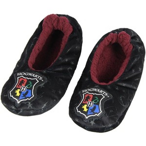 Harry Potter Slippers Hogwarts Crest Embroidered Slipper Socks No-Slip Sole - 1 of 4