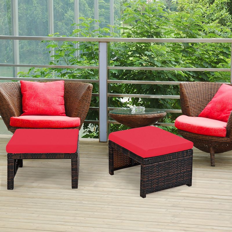Costway 2PCS Patio Rattan Ottoman Cushioned Seat Foot Rest Furniture Turquoise\Red\White, 5 of 11