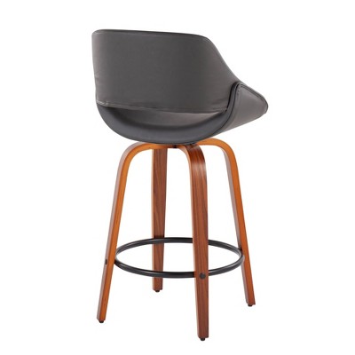 Set of 2 Flared Walnut & Metal Swivel Counter Stools in Black/Grey