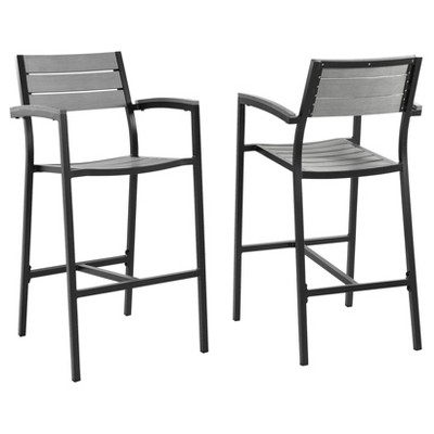 Maine Bar Stool Outdoor Patio Set of 2 in Brown Gray - Modway