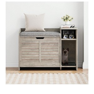 Litter Box Enclosure With Top Opening And Cushion, Hidden Cat Litter Box Furniture, Cat House, Privacy Cat Litter Box Cabinet, Grey - 1 of 4