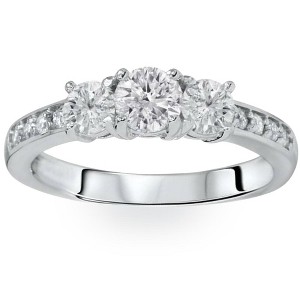 Pompeii3 1ct Diamond 3 Three Stone Engagement Ring 10K White Gold - 1 of 4