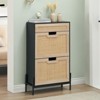 Natural Rattan Shoe Cabinet, 2 Flip Door Shoe Rack with a Drawer, Modern Freestanding Shoe Organizer with 3 Position Adjusted and Removable Shelf - 2 of 4