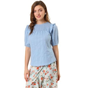 Allegra K Women's Frilled Round Neck Short Sleeve Summer Blouses - 1 of 4