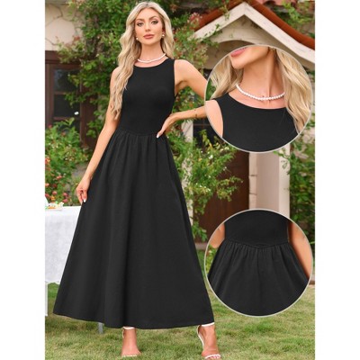 Женские платья INSPIRE CHIC Women's Sleeveless Patchwork Crew Neck Stretchy Casual A-Line Maxi Dresses Medium Black — фото 2