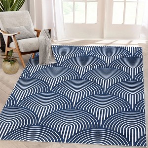 Machine Washable Area Rug Modern Abstract Decorative Non Slip Backing Low Pile Contemporary Lines Rugs - 1 of 4