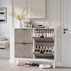 4 Flip Drawers Modern Fluted Shoe Cabinet， Narrow Shoe Storage Cabinet, - 2 of 4