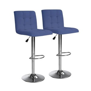 Bar Stools 1 Set of 2, Counter Height Bar Stools, Square Cushion Bar Stools with Back, Footstool, Cafe, Blue, 2 pieces - 1 of 4