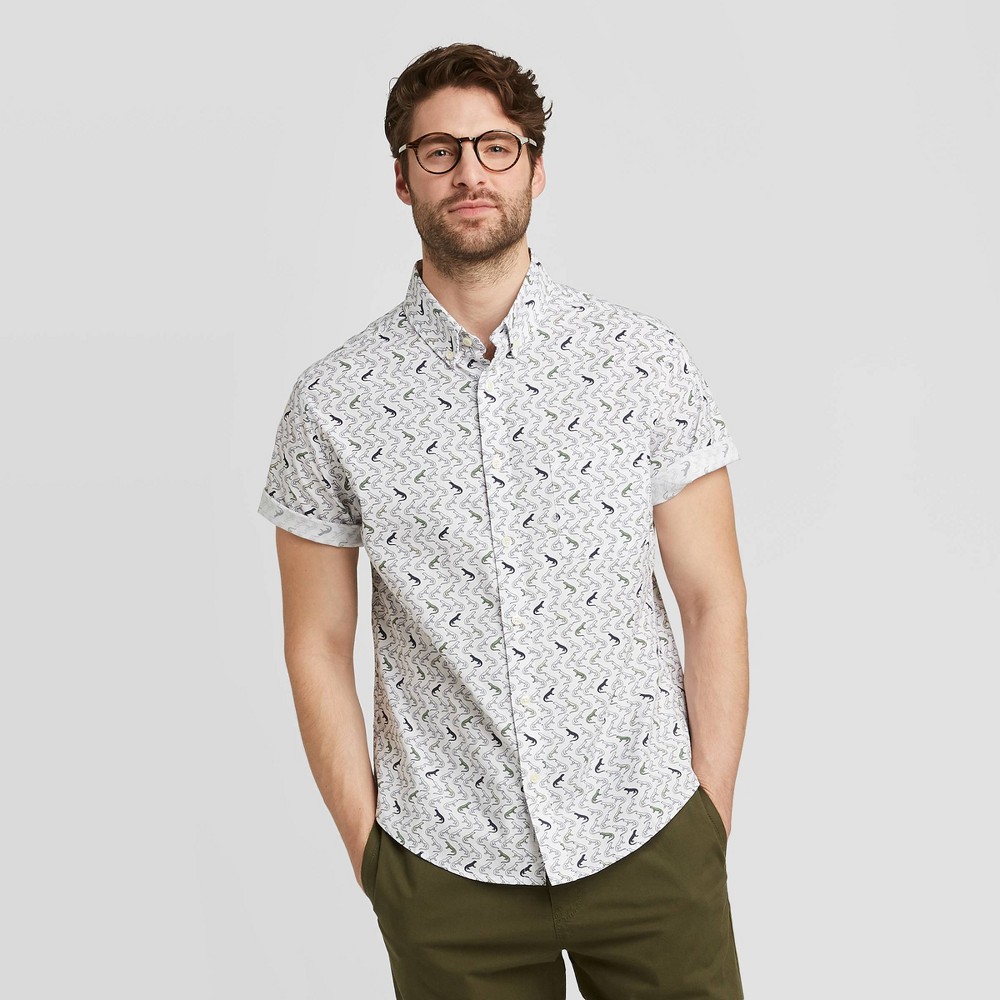 Men's Standard Fit Short Sleeve Button-Down Shirt - Goodfellow & Co Stone Gray S, Grey Gray was $19.99 now $12.0 (40.0% off)