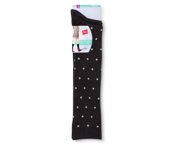 Hanes Solutions&#174; Women's Knee High Sock Black Polka Dot 5-9