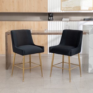 SEYNAR Modern Velvet 39'' H Metal Leg Counter or Bar Stools Set of 2 - 1 of 4