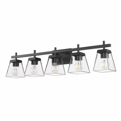 Lauren Matte Black Steel 5-Light Vanity Fixture with Clear Glass Shades