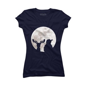 Junior's Design By Humans Christmas moon By lithegraphic T-Shirt - 1 of 3