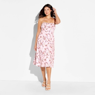 Женские платья Wild Fable Women's Fit and Flare Strapless Midi A-Line Dress - Wild Fable™ Pink Floral S — фото 2