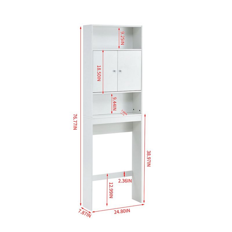 77" Over The Toilet Storage Cabinet,Bathroom Storage Organizer Space Saver Over Toilet with Open Shelves and Double Doors,Storage Cabinet, 4 of 6