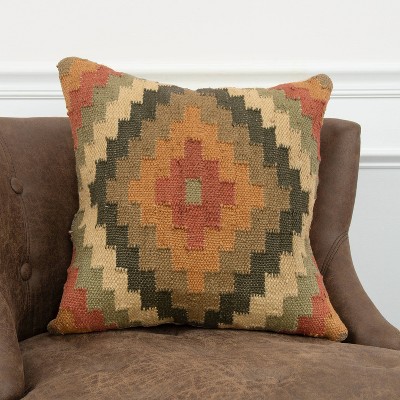 18" Earthtones Southwestern Wool and Jute Pillow Cover