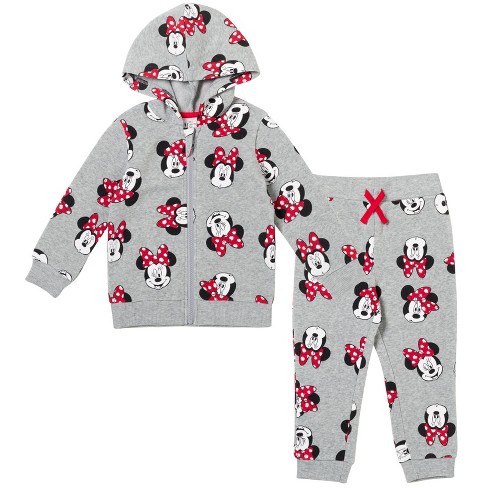 Disney Minnie Mouse Little Girls Fleece Zip Up Hoodie Jogger Set Gray ...