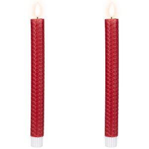 Northlight LED Flickering Flameless Taper Honeycomb Christmas Candles - 9.5" - Red - Set of 2 - 1 of 4