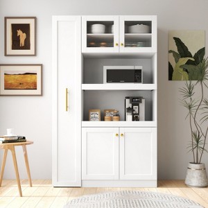 SKRAN Multi-Functional Pantry Cabinet with Pull-Out Multi-Tier Storage Shelf, 4-Door Farmhouse Storage Cabinet, Pantry Organizers for Kitchen - 1 of 4