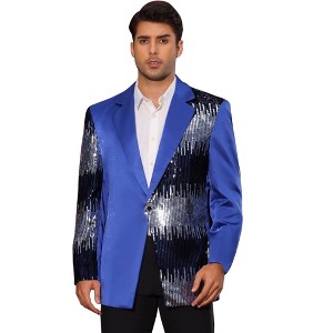 Lars Amadeus Men's Color Block Notched Lapel Party Sequin Blazers - 1 of 4
