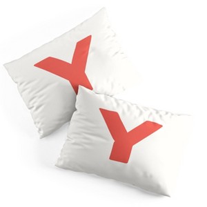 Deny Designs Standard April Lane Art Block Red Monogram Y Microfiber Printed Pillow Sham - 1 of 3