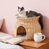 Artloge Double Handwoven Rattan Elevated Cat Bed Dome Wicker Pet Basket Elevated Pet Condo Indoor with Soft Cushions for Multiple Kittens - 2 of 4