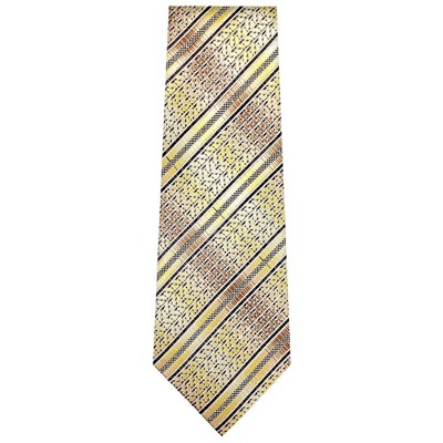 TheDapperTie Men's Brown, Black And Yellow Stripes Necktie with Hanky