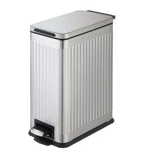 Home Zone Living 3 Gallon Slim Stainless Steel Trash Can with Reeded Pattern, Step Pedal and Soft Close Lid, Silver - 1 of 4
