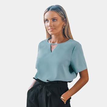 Women's Blue Cut-Out Short Sleeve Top - Cupshe