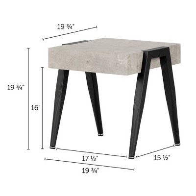 Concrete Gray and Black Square MDF End Table with Metal Legs