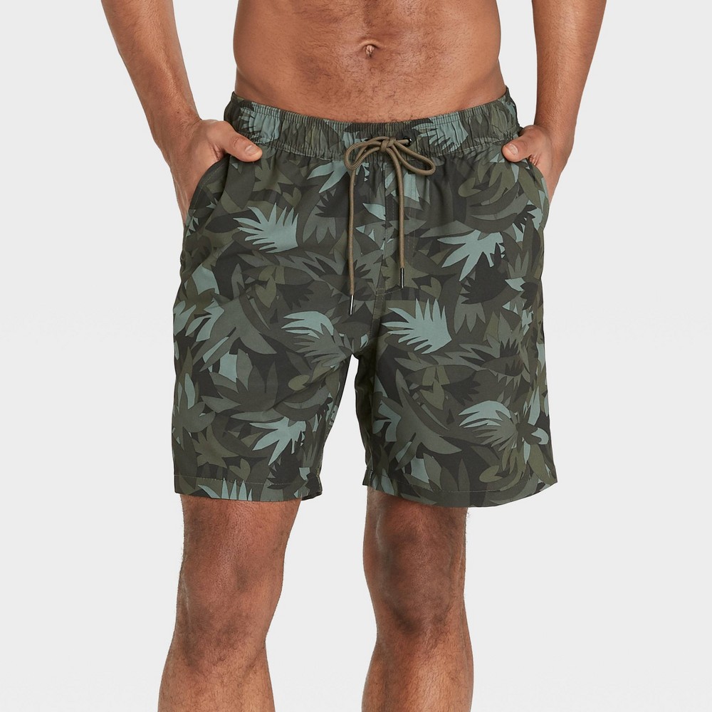 Men's 7" Camo Print with Liner Hybrid Swim Trunks - Goodfellow & Co Green L